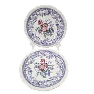 Copeland Spode Mayflower 2 Salad Plates Floral Lavender Border Vintage England